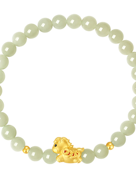 周大生黄金和田玉手串女足金手链