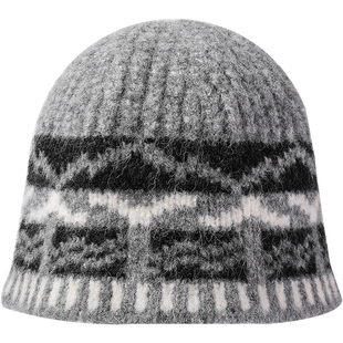 几何图案提花针织渔夫帽秋冬复古毛线帽保暖防寒套头毛线帽子女潮