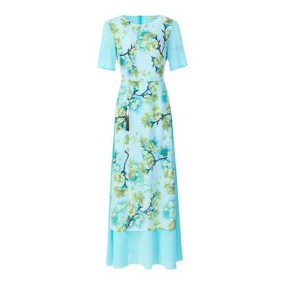 新中式夏季碎花假两件连衣裙