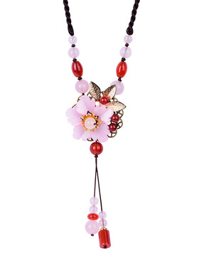民族风长款挂件粉晶脖子饰品玛瑙