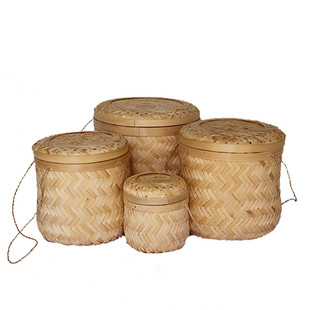 竹编带盖竹盒竹篓子竹制品装饰茶叶礼盒水果农副产品采摘竹编盒