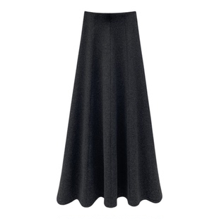 骊枥高腰显瘦伞状针织裙 修身半身裙女冬拼接通勤软糯加绒长裙810