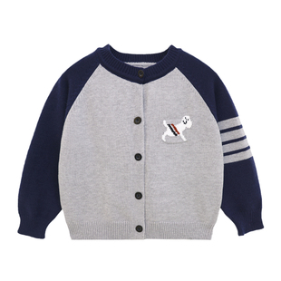 派町童装男童毛衣儿童学院风撞色针织开衫2024新款男孩潮冬装加厚