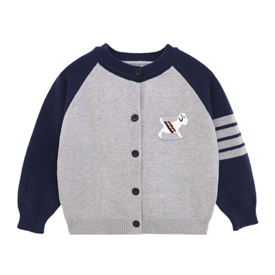 派町童装男童毛衣儿童学院风撞色针织开衫2024新款男孩潮冬装加厚