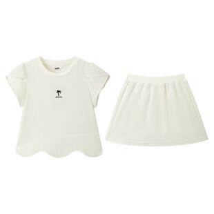 安奈儿童装女童圆领短袖裙子针织套装夏新款休闲甜美弹力