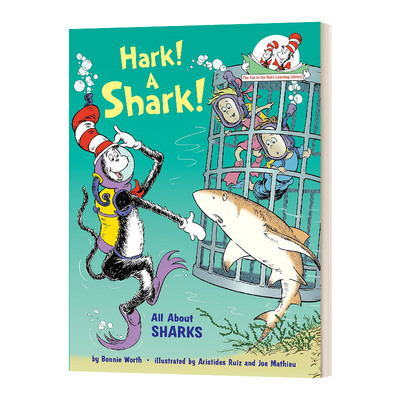 英文原版 精装绘本 Hark A Shark All About Sharks 苏斯博士 戴帽子的猫图书馆 小心鲨鱼 英文版 进口英语原版书籍儿童外文书