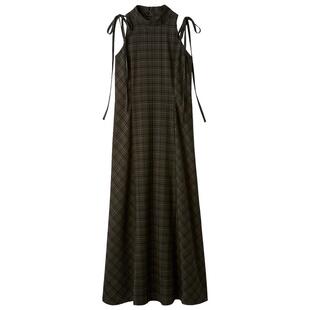 LILY BROWN2025秋冬新品优雅蝴蝶结肩带收腰格纹连衣裙LWFO255132