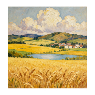 原创手绘油画现代简约麦田丰收油画客厅玄关装饰画手绘肌理