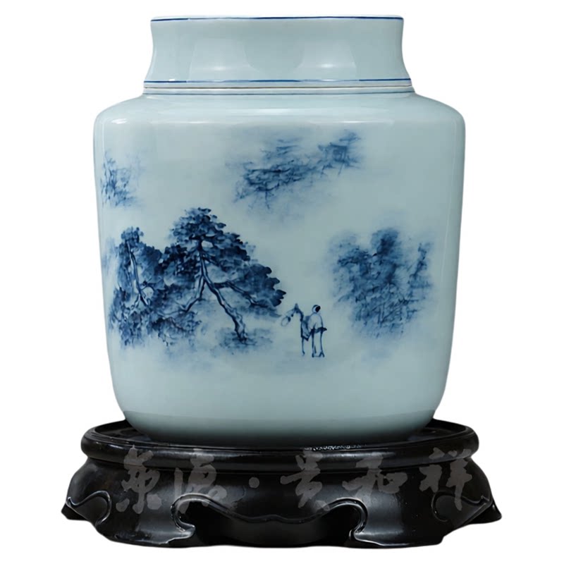 陶瓷贵和祥茶叶罐中号包装青花
