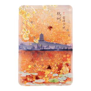 杭州冰箱贴西湖雷峰夕照荷花手绘插画文创流沙亚克力磁贴旅游纪念