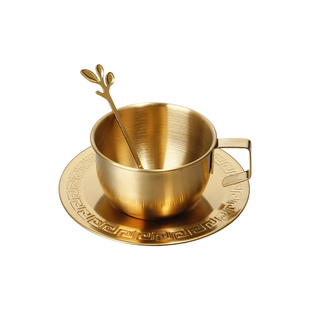 ins风不锈钢咖啡杯带碟勺美式简约拿铁杯单层英式下午茶杯具套装