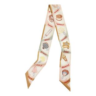 新款趣味冰淇淋小丝巾18姆米真丝束发带桑蚕丝包包手柄绑包丝巾