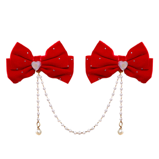 红色头饰新年儿童额链中国风汉服发饰宝宝古风拜年毛球流苏眉心坠