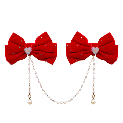 红色头饰新年儿童额链中国风汉服发饰宝宝古风拜年毛球流苏眉心坠