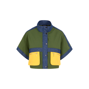 MARYLING玛俪琳春季新品绿色牛仔拼接短袖外套A1EBW14430