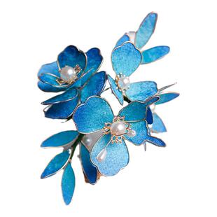 新中式秀禾龙凤褂头饰新娘国风造型蓝色红色绒花流苏发簪2025新款