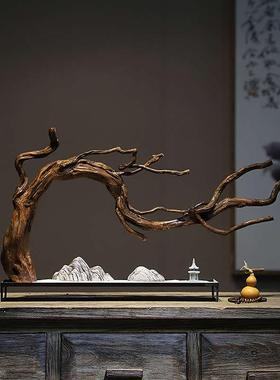 新中式风化木枯山水沙盘禅意摆件 客厅玄关桌酒店样板房装饰摆设