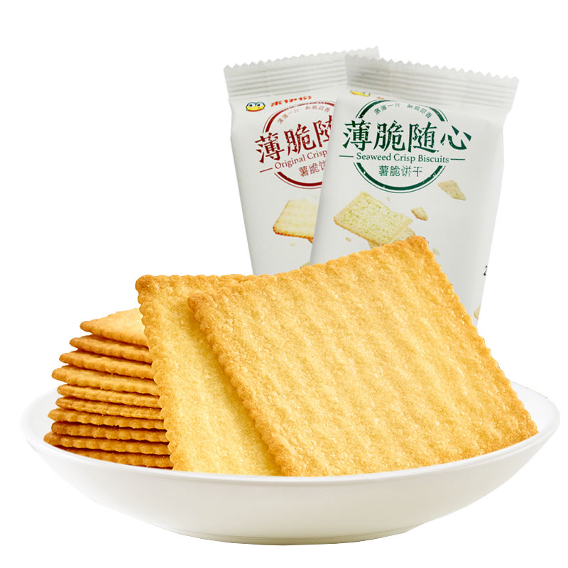 来伊份薯脆饼干500g原味海苔味薄脆饼干早餐下午茶办公休闲小零食