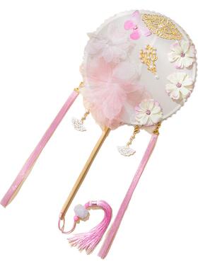 古风长柄汉服绢花花朵圆扇