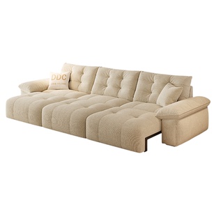 DDC奶油风智能雪尼尔布艺客厅电动沙发熊抱多功能沙发床三人位