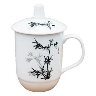 景德镇陶瓷茶杯带盖办公会议室杯子印字定制LOGO家用茶楼水杯刻字