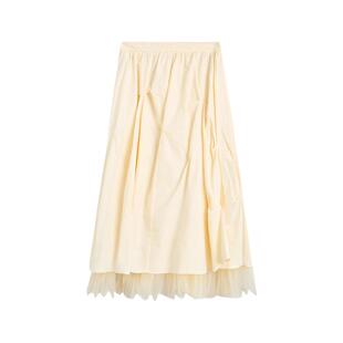 紫涵内层拼接网纱半身裙女春秋季新款捏褶设计感休闲高腰a字裙子