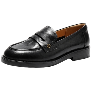 森达厚底增高乐福鞋女鞋26春季新款英伦风通勤舒适软底黑色单鞋