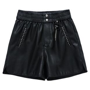 pu皮裤女外穿a字阔腿皮短裤秋冬2025新款松紧腰大码宽松打底靴裤