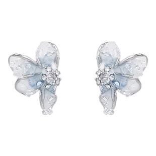 蓝色渐变花朵耳环2026新款小清新高级耳钉小众精致甜美气质耳饰女