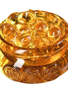 黄水晶聚宝盆摆件金黄色琉璃元宝招财聚财家居摆设开业乔迁礼品