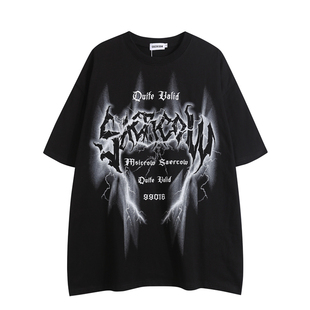 2026新款欧美式高街嘻哈印花短袖男款夏季宽松潮牌纯棉半袖T恤女