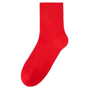 老年人松口袜子大红色本命年男女大红宽口新年袜宽松不掉筒不勒脚