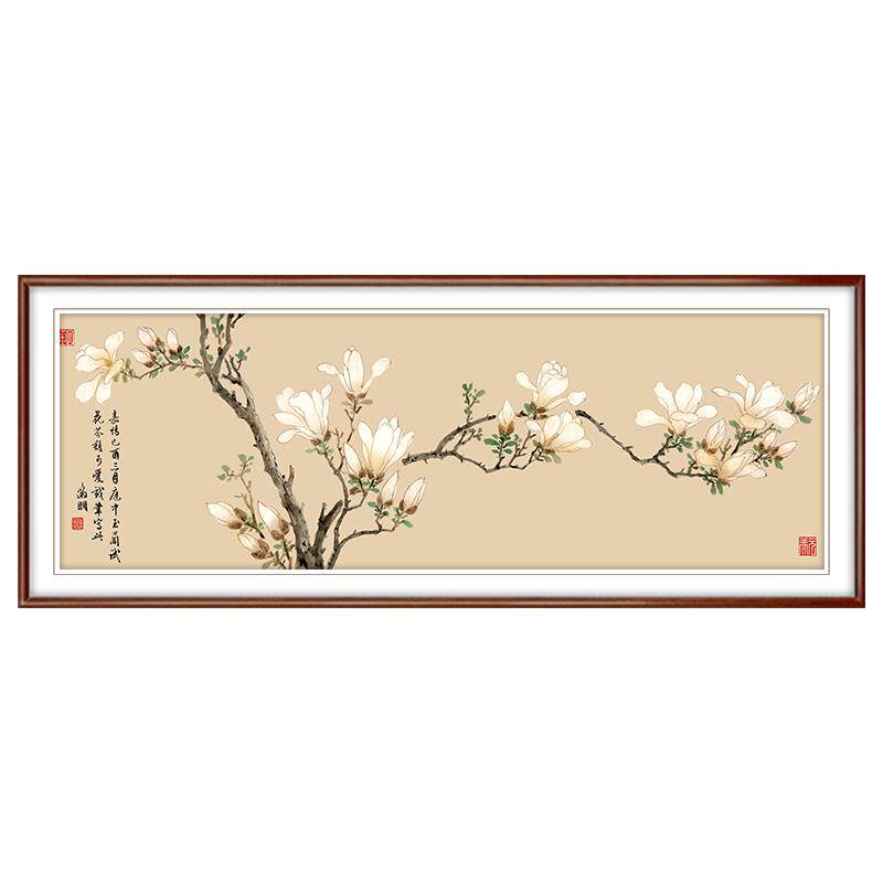 玉兰花十字绣2026新款高级客厅简单大气花草名画手工刺绣卧室床头