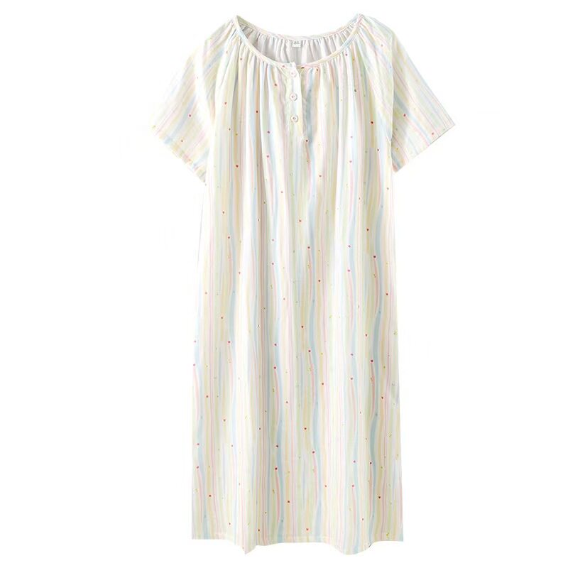 夏季短袖睡裙纯棉纱布睡衣女薄款