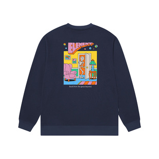 美国ELEMENT滑板圆领卫衣男宽松复古波普风骷髅人印花重磅上衣潮