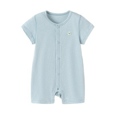 babylove婴儿连体衣夏季薄款短袖哈衣爬服纯色竹棉睡衣宝宝衣服
