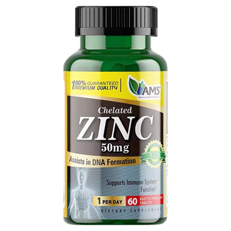 现货美国AMS螯合锌片Zinc男性提高抵抗力精子活力50mg60粒