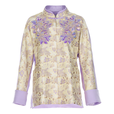 钱小萍宋锦立领盘扣刺绣对襟唐装