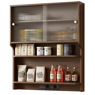 实木悬浮柜壁挂式餐边柜玻璃吊柜餐桌上方储物柜上墙面置物酒壁橱