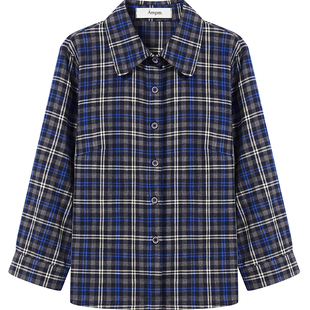 7AM10PM 设计感小众蓝格子衬衣女 百搭蓝格子九分袖合身衬衫纯棉