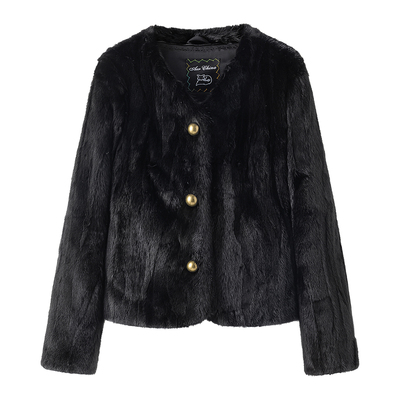 2025新款黑色水貂毛皮草外套女冬季短款时尚保暖皮毛一体貂皮大衣