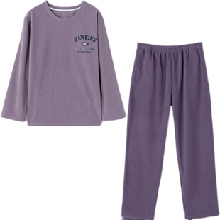 顶呱呱长袖睡衣男女秋季家居服套装情侣可外穿休闲厚圆领摇粒绒