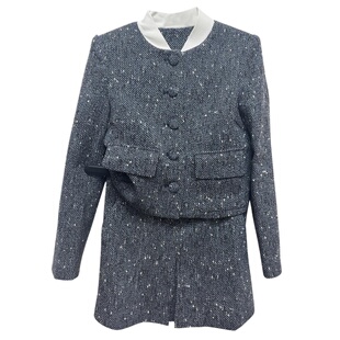 气质通勤毛呢短款开衫小香风外套高腰半身短裙miu里miu气穿搭套装