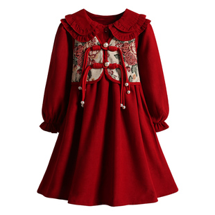 新中式红色女童加绒连衣裙2026马年衣服中国风公主儿童过年服裙子