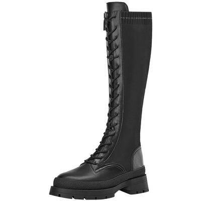 接吻猫秋季新款潮流炸街防踢长筒靴弹力袜套高筒靴厚底骑士靴女