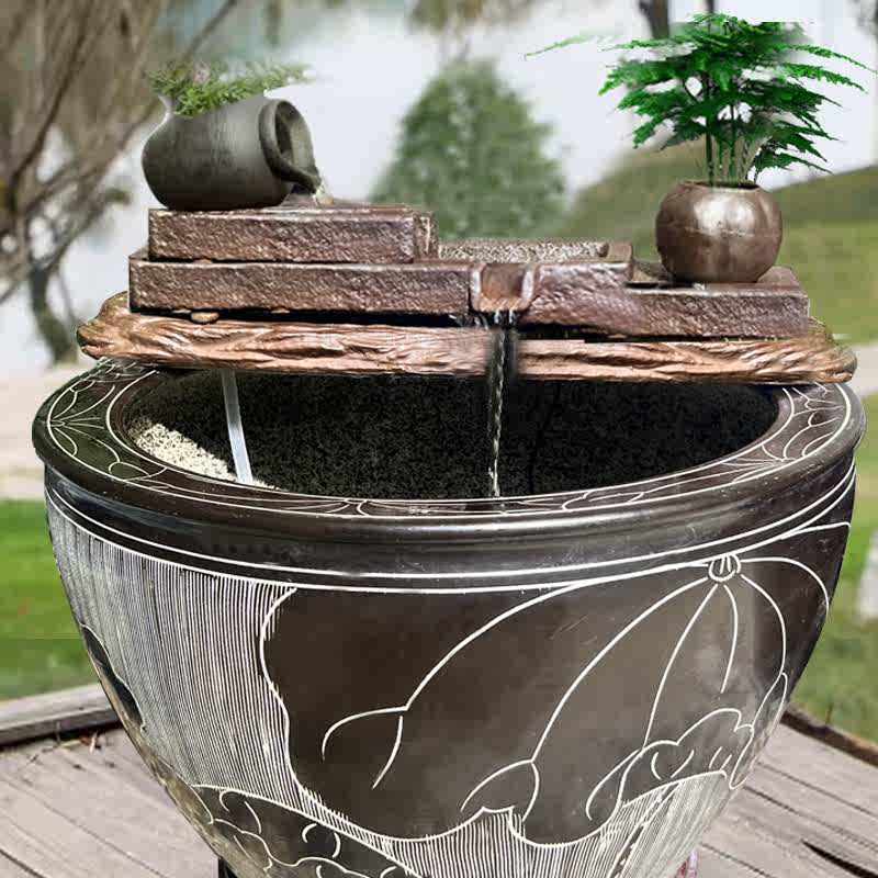 鱼缸过滤器循环系统庭院造景水池石槽陶瓷流水摆件过滤器水景装饰