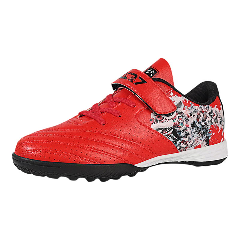 儿童运动鞋小学生皮面防水软底男孩子男童足球鞋减震缓震防滑红色