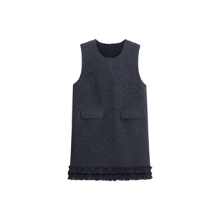 豆豆10【毛呢背心裙】下摆花边无袖叠穿冬季百搭休闲裙子-25DQ259