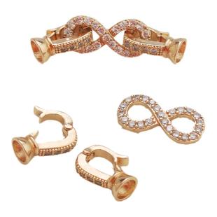 14K保色镶嵌锆石大小8字项链手链珍珠双扣头链接扣头diy饰品配件