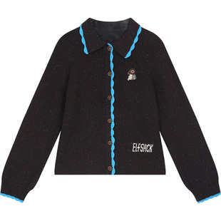 妖精的口袋撞色花边复古厚毛衣外套女2025冬季新款绵羊毛新年穿搭